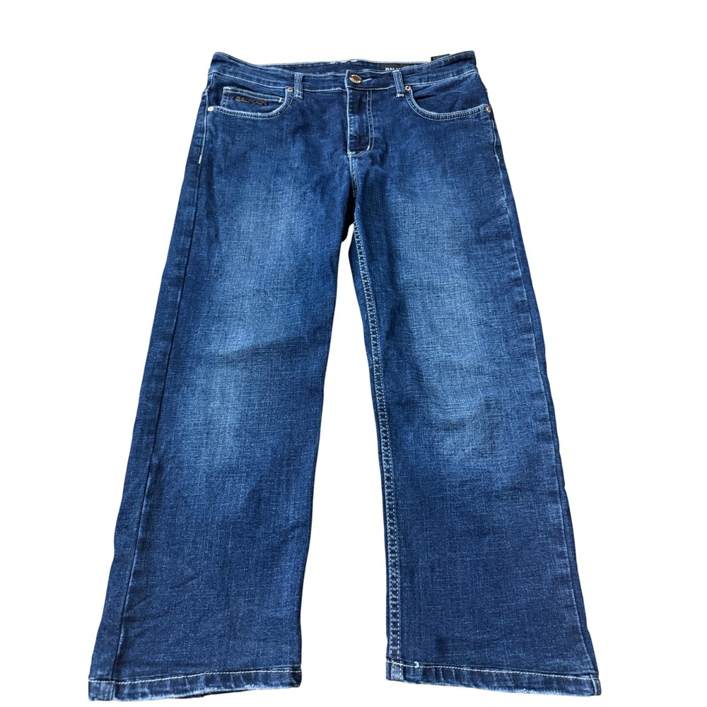 Balmain Paris Mens Regular Fit Straight Leg Dark Wash Denim Jeans Blue